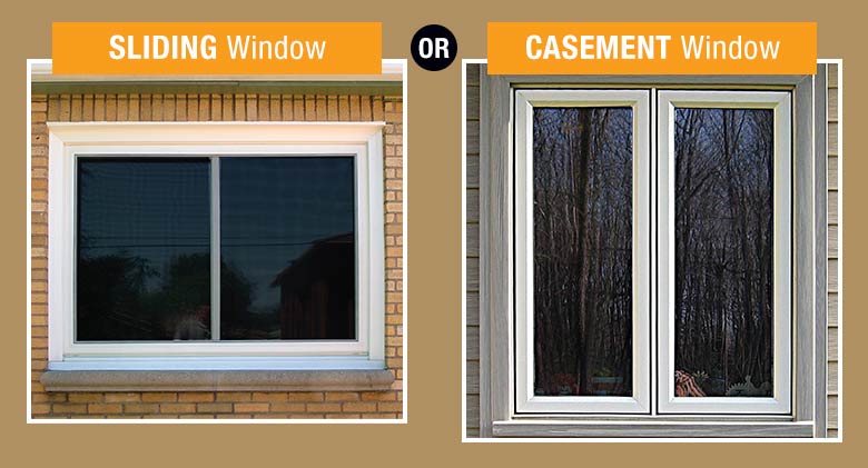 A close-up, side-by-side comparison of sliding and casement windows from the outside.