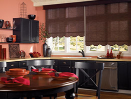 Dark brown kitchen window shades