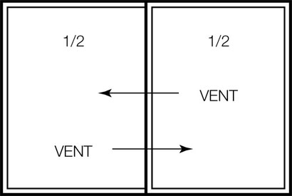 Example of sliding window sizes with two sashes
