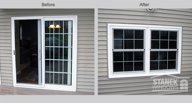 Before and after Stanek Windows replaced sliding glass door